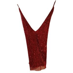 Express Burgundy Red Sequin Cowl Neck Cami Top Size Small Y2K Glam New Years